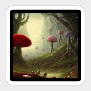 Watercolor Mushroom Planet Sticker